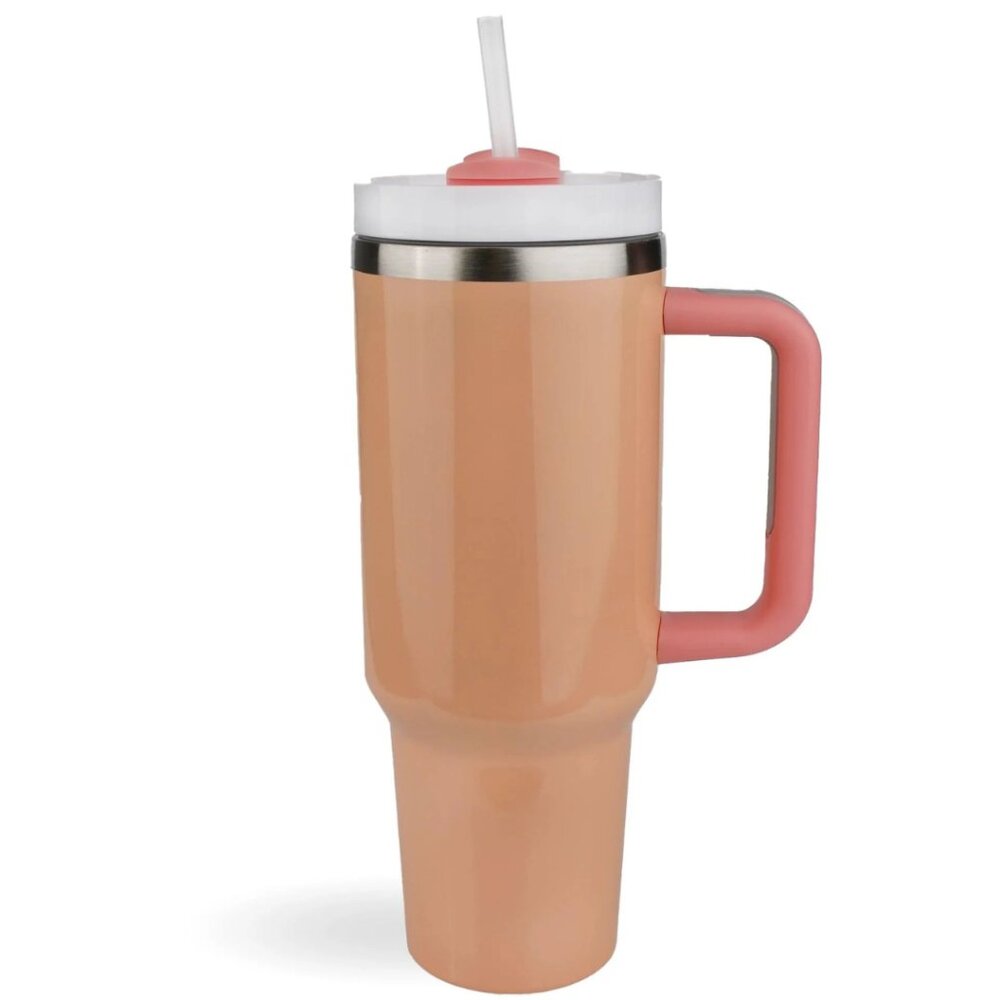 40 Oz Glossy Tumbler Handle Mug Peach Orange NWT